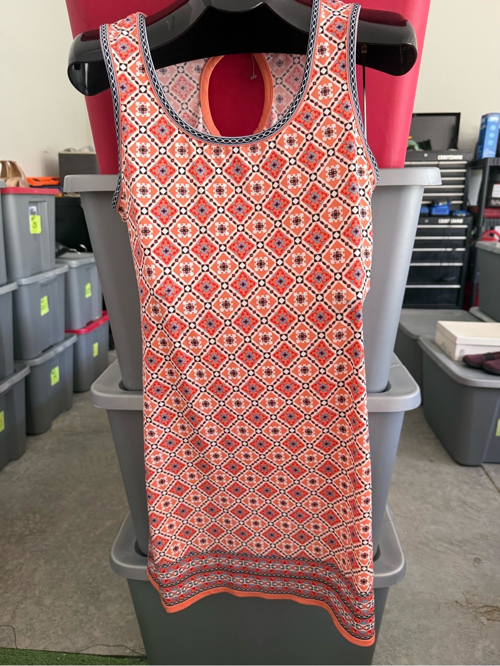 Sleeveless Orange Geo-Print Tank Dress mp49